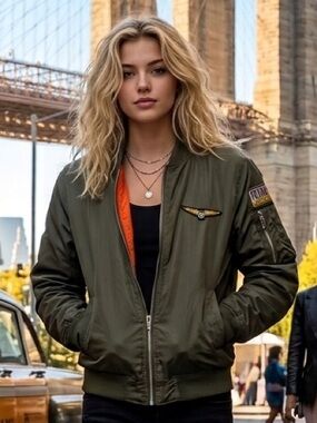 Romeo + Juliet Couture Olive Green Bomber Jacket Tomcat Pilot Patches M